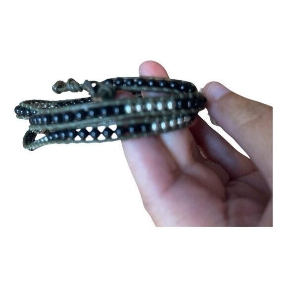 Bindi USA Beaded Wrap Bracelet Necklace Boho Silver Black Accents Set Of 2 - Picture 5 of 7